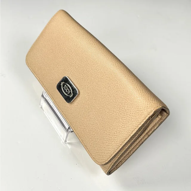Tod's Beige Textured Leather Wallet With Metal Logo Plaque in brown|neutral Leather from Poshmark
