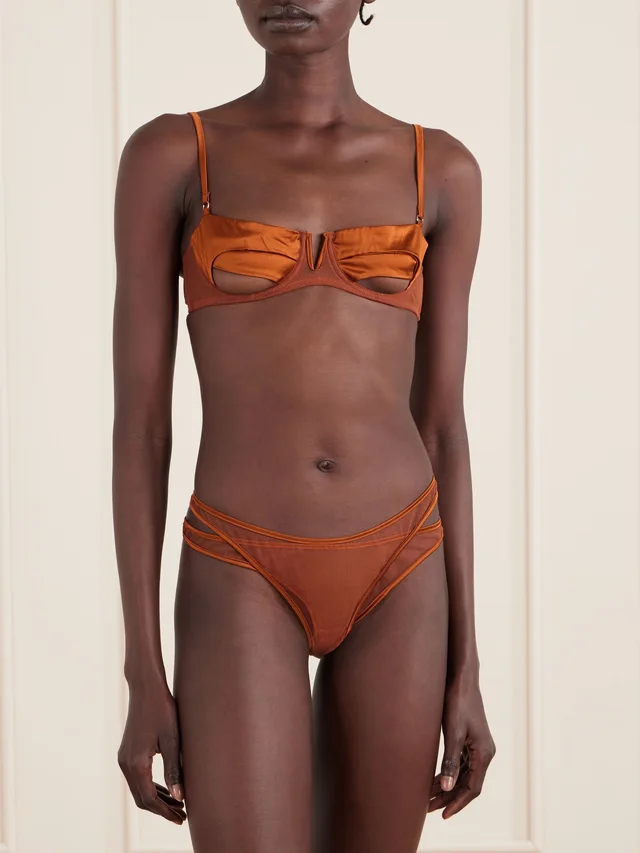 KIKI DE MONTPARNASSE Maxim cutout stretch-silk underwired balconette bra in Orange, photo 2 of 2 from NET-A-PORTER (Canada)