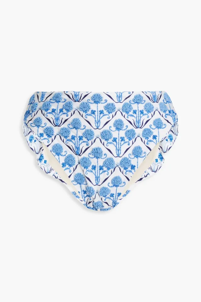 Agua by Agua Bendita Jenjibre Ventura Embroidered Ruffled Bikini Briefs in Blue, photo 5 of 8 from THE OUTNET