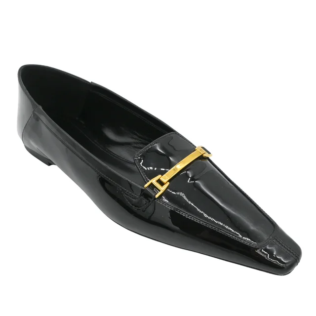 Saint Laurent Black Patent Leather Gold Buckle Loafers in Black Patent leather from Clotheshorse Anonymous