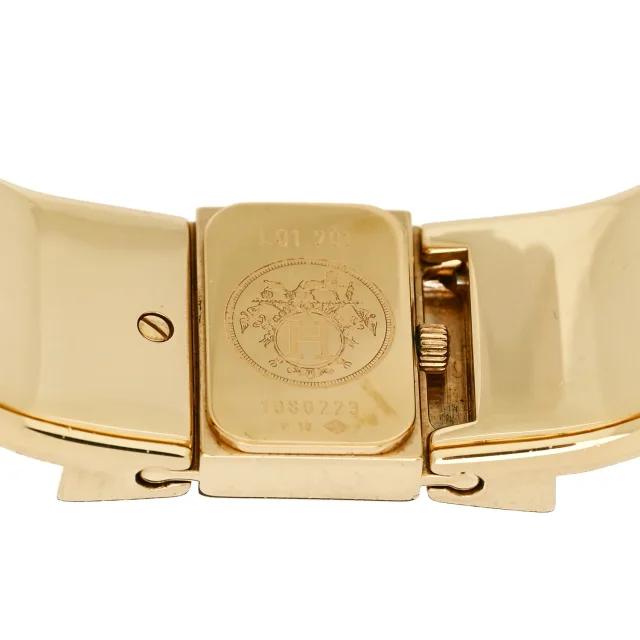 Hermès Stainless Steel Enamel 19mm Printed Horse Loquet Quartz Watch Red in Red from FASHIONPHILE, photo 4 of 5