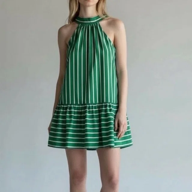 Christain Lacroix High Neck Stripped Mini Dress Size Medium Green in green from Poshmark