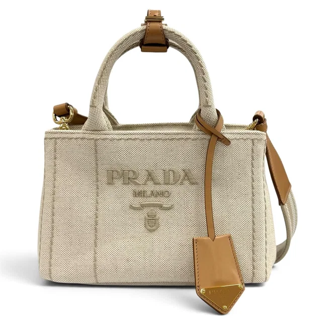 Prada Canapa Licamo Jardiniere Linen Blend Mini Handbag Natural in Beige from The Reluxe