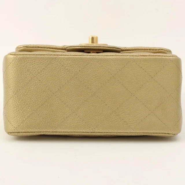 Chanel Caviar Skin Classic Flap Chain Bag Mini, Gold, circa 2015 in Gold Caviar leather from VINTAGE QOO TOKYO, photo 10 of 11