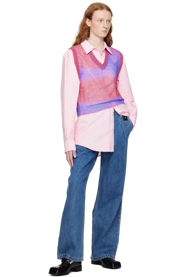 WOOYOUNGMI Pink Gradient Stripe Vest, photo 4 of 4 from SSENSE