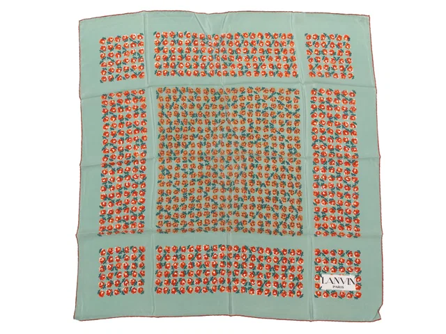 Vintage Mint & Multicolor Lanvin Floral Print Silk Scarf in Multicolor Silk from Designer Revival