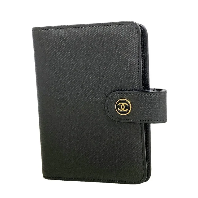 Chanel notebook cover, Coco Button, leather, black in Black Leather from Elady