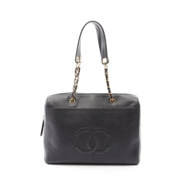 Chanel Shoulder Bag Big CC Logo Black Caviar Leather Chain in Black Caviar leather from The Reluxe