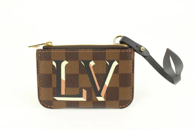 Brown x Pink Damier Ebene LV Logo Pochette in Brown Canvas from Bagriculture