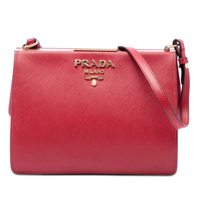 Red Prada Saffiano and City Calf Light Frame Crossbody in Red Saffiano leather from Designer Revival