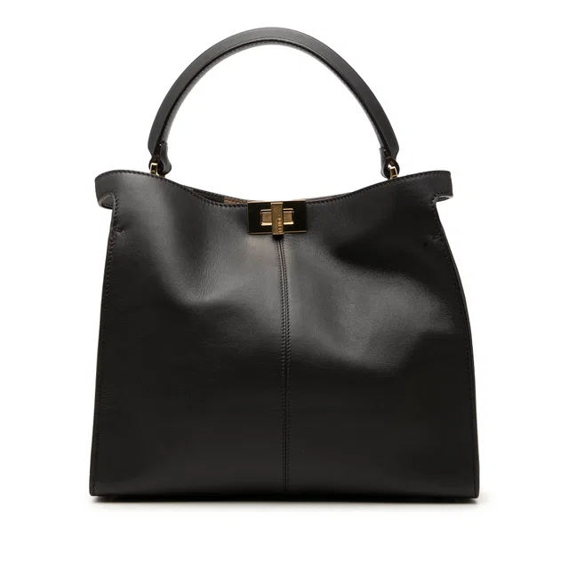 Black Fendi Medium Calfskin Peekaboo X Lite Satchel in Black Calfskin from Designer Revival