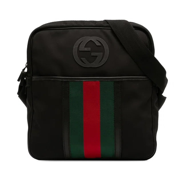 Black Gucci Nylon Interlocking G Web Crossbody in Black Nylon from Designer Revival