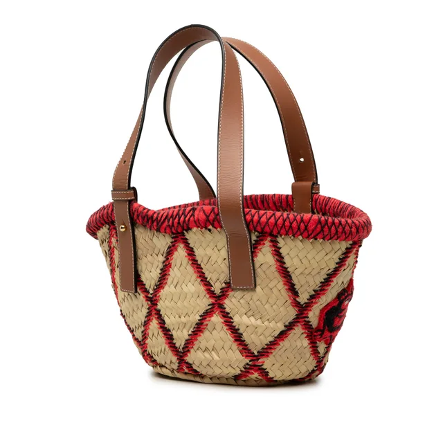Beige LOEWE Small Raffia Animal Embroidered Anagram Basket Tote in Beige Raffia from Designer Revival, photo 2 of 2
