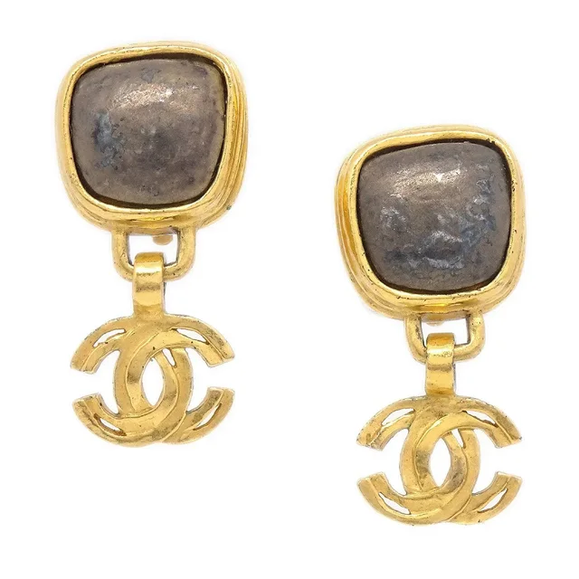 Chanel Stone CC Dangle Earrings 97P from AMORE Vintage Tokyo