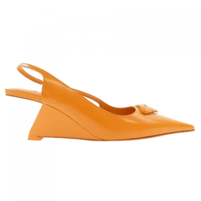 Prada Slingback Triangle Logo Pumps Heel in Patent leather from The Reluxe