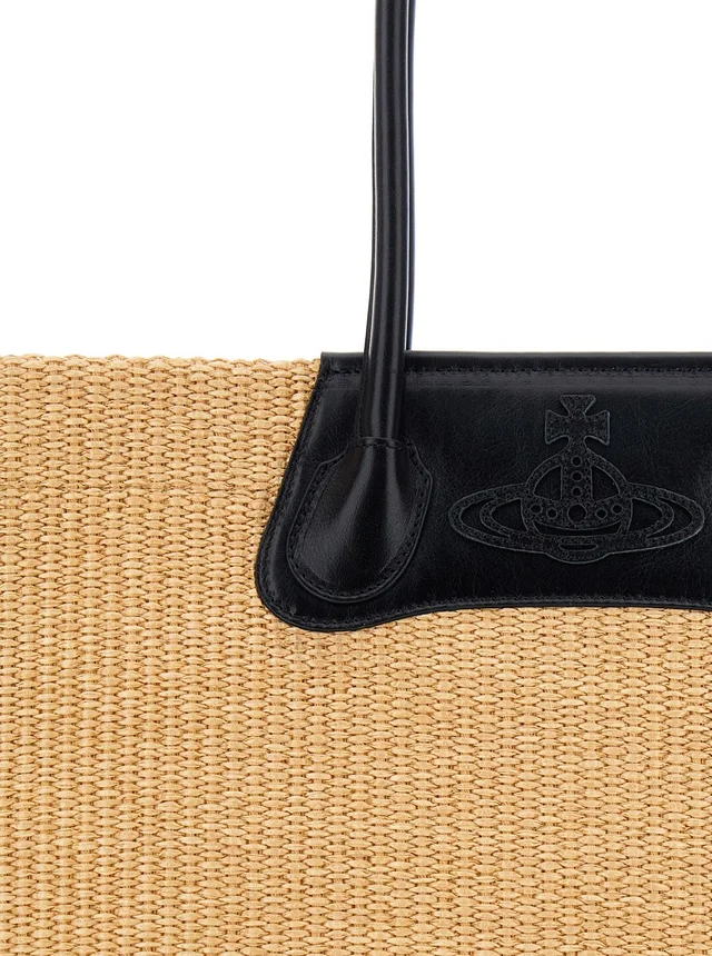 VIVIENNE WESTWOOD 'Troy' Beige Tote bag with Orb Logo Embossed on the Front and Raffia Effect in Cotton for Women in Beige 58% Cotton 42% Polyamide, photo 10 of 10 from Gaudenzi Boutique