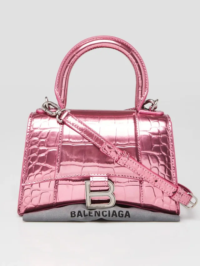 Balenciaga Pink Metallic Croc Embossed Patent Leather Hourglass XS Top Handle Bag in Pink Patent leather from Yoogis, photo 11 of 11