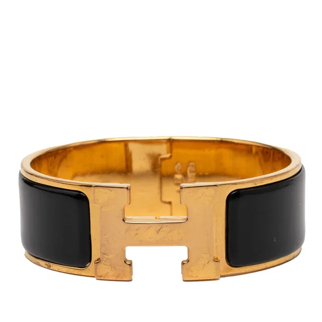 Black Hermès Wide Enamel Clic Clac H Bracelet GM in Black from Designer Revival
