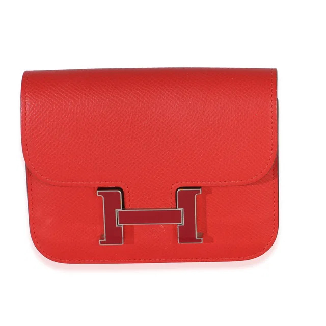 Hermès Epsom Rouge de Coeur Constance Slim Wallet PHW in Red Epsom leather from myGemma