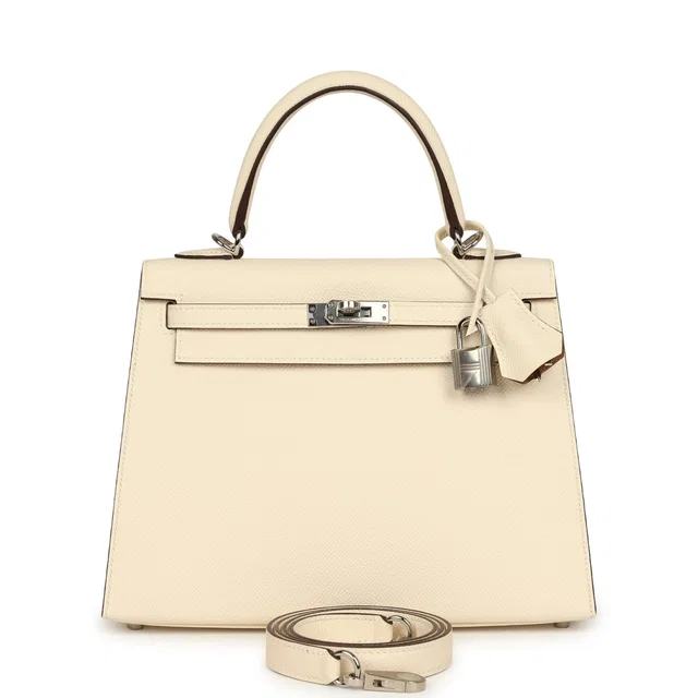 Hermès Kelly Sellier 25 Nata Verso Epsom Palladium Hardware in Epsom leather from Madison Avenue Couture