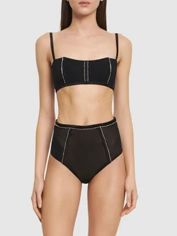 Fleur Du Mal Embellished boned mesh bralette in 78% Polyamide, 22% Elastane, photo 2 of 5 from LUISAVIAROMA