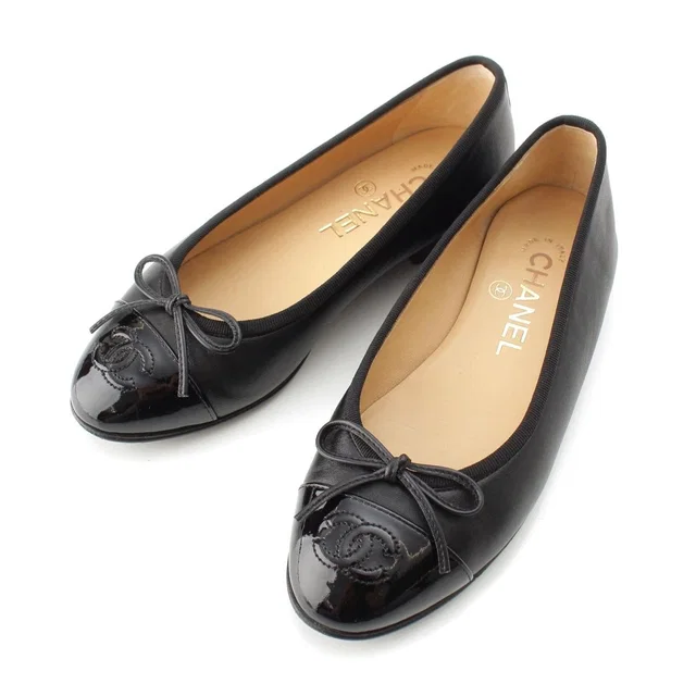 Chanel CC Logo Flat Ballet Shoes Black in Black Leather from The Reluxe