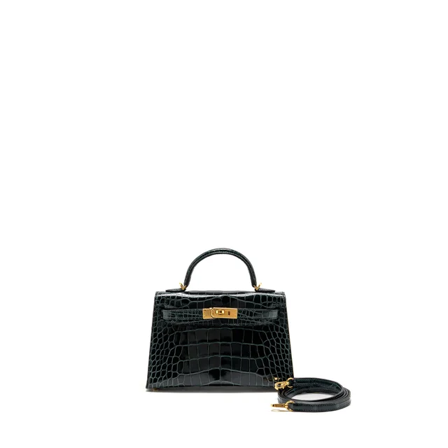 Hermès Mini Kelly II Shiny Alligator Mississippiensis 6O Vert Cypres GHW Stamp Y in Green Crocodile from EMIER