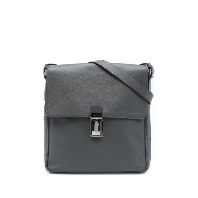 Gray Prada Saffiano Travel Messenger Bag in Grey Saffiano leather from Designer Revival