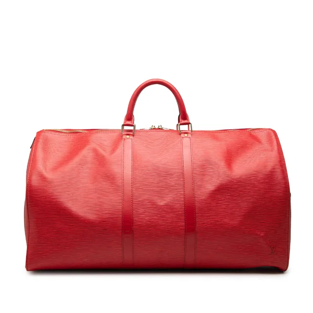 Red Louis Vuitton Epi Keepall 55 Travel Bag in Red Leather from Designer Revival