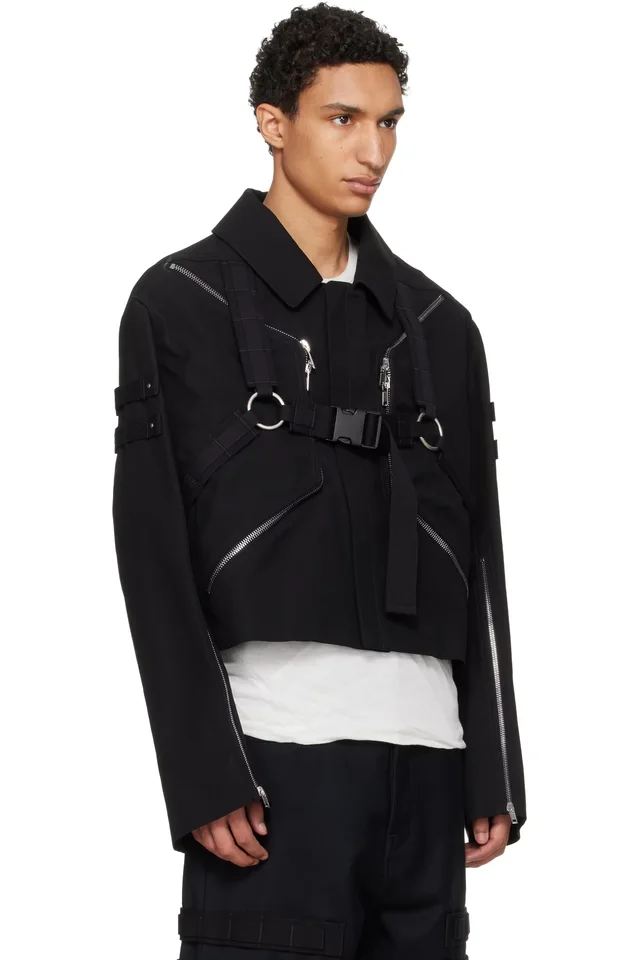 Rick Owens Black Temple Blixa Cropped Cargo Mac Jacket, photo 2 of 4 from SSENSE