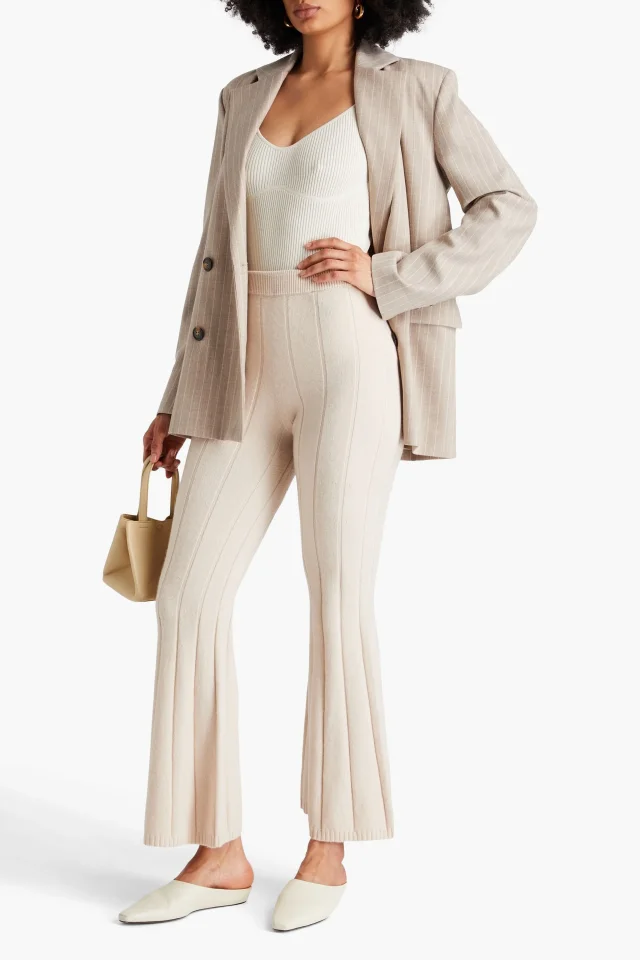 Joseph Ribbed Merino Wool-Blend Flared Pants in Ecru, photo 2 of 4 from THE OUTNET