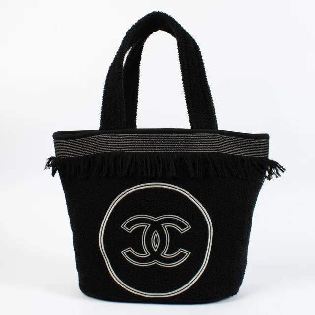 Chanel Black CC Beach Bag with Pouch and Towel in Black from Labellov