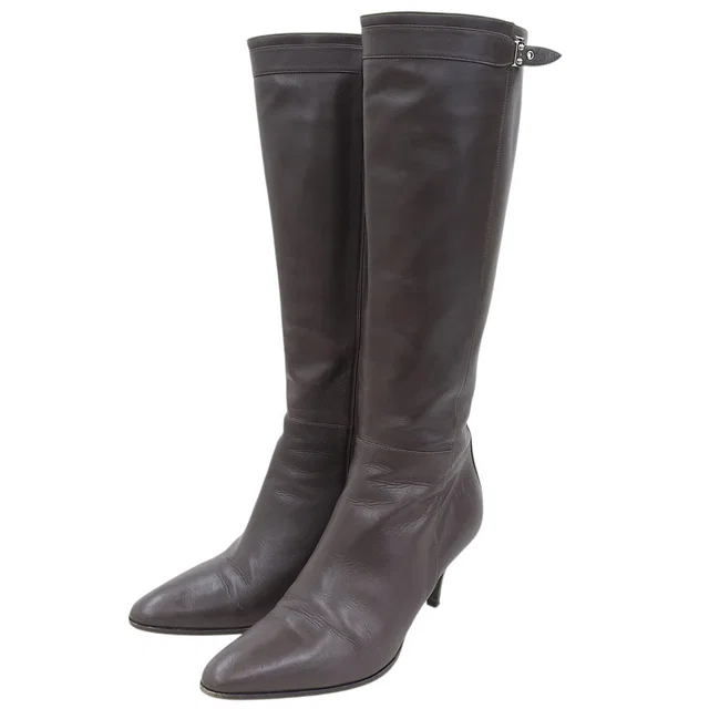 Hermès Leather Long Boots #38 Brown in Brown Leather from VINTAGE QOO TOKYO