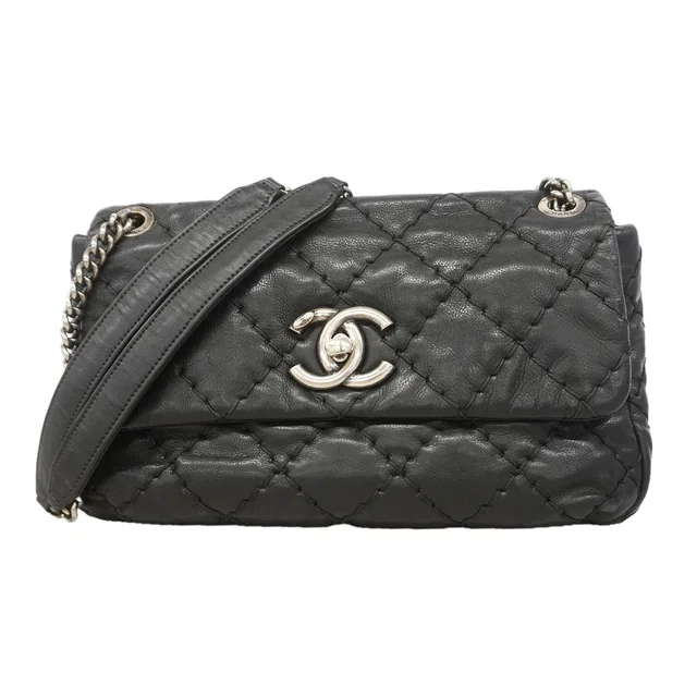 Chanel Shoulder Bag Wild Stitch Leather Black Silver in Black Leather from The Reluxe