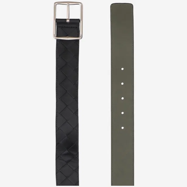 Bottega Veneta Reversible Woven Leather Belt — Black Calf in Black Woven leather from HEWI