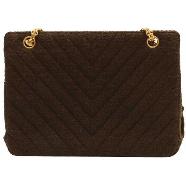 Chanel Circa 1995 Chevron Stitch Chain Tote Bag, Brown in Brown Tweed from VINTAGE QOO TOKYO, photo 2 of 2