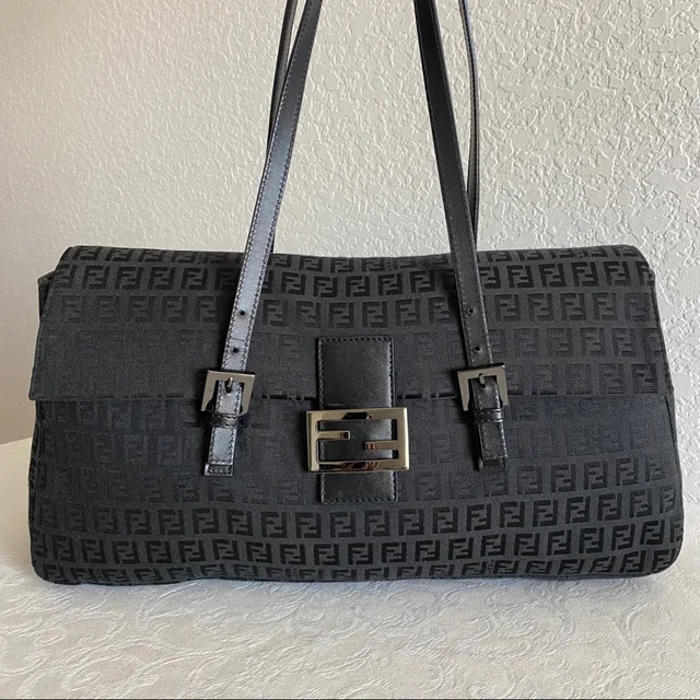 Fendi Zucchino Canvas Large Shoulder Bag in black|red Canvas from Poshmark, photo 1 of 1
