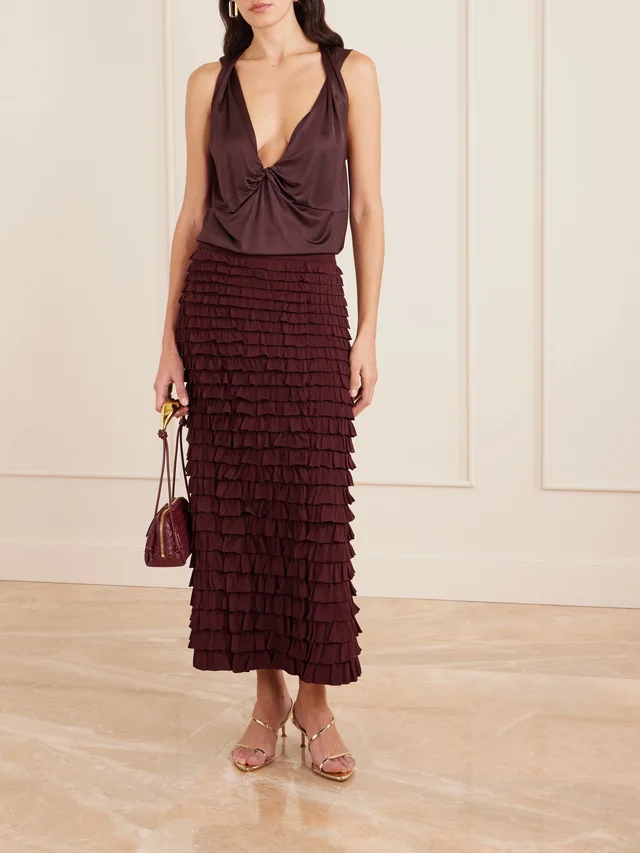 ULLA JOHNSON Mimi tiered ruffled jersey midi skirt in Purple, photo 2 of 2 from NET-A-PORTER (Canada)