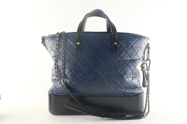 Chanel Two-Tone Quilted Black x Blue Leather Gabrielle 2way Tote in Black Leather from Bagriculture