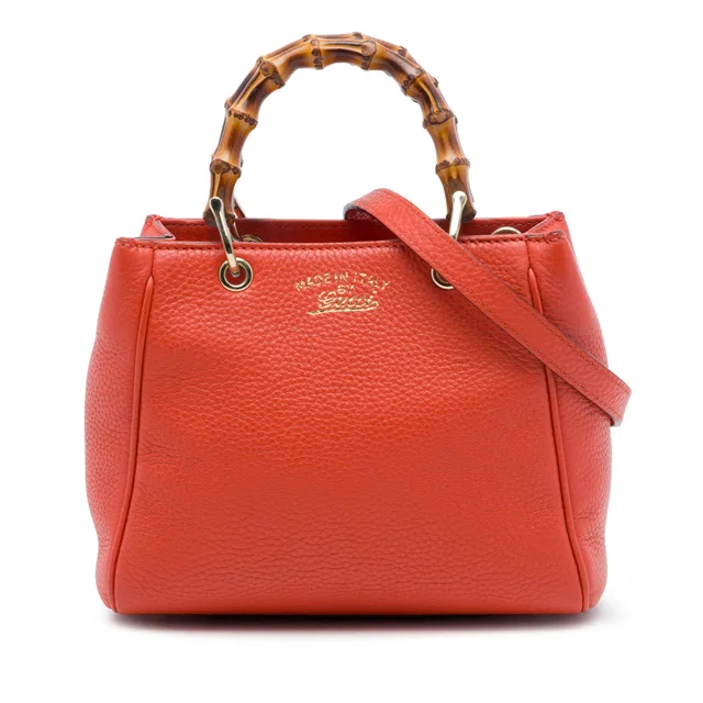 Orange Gucci Mini Calfskin Bamboo Shopper Satchel in Orange Calfskin from Designer Revival