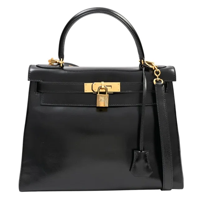 Hermès 1987 Kelly 28 Black in Black Box leather from VINTAGE QOO TOKYO