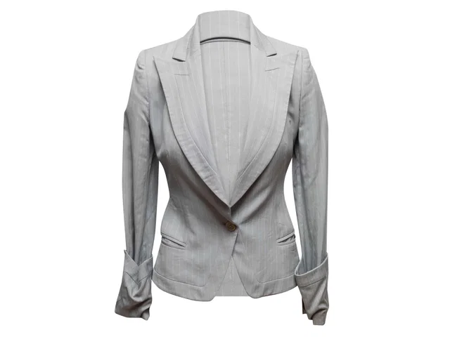 Grey Alexander McQueen Pinstriped Wool & Silk-Blend Skirt Suit Size US XS/S in Grey Silk from Designer Revival