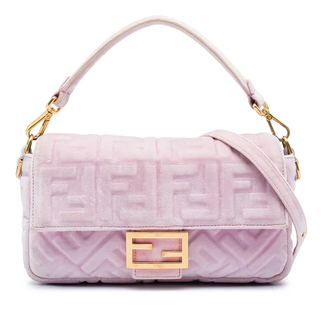 Pink Fendi Zucca Embossed Velvet Baguette Satchel in Pink Velvet from Designer Revival