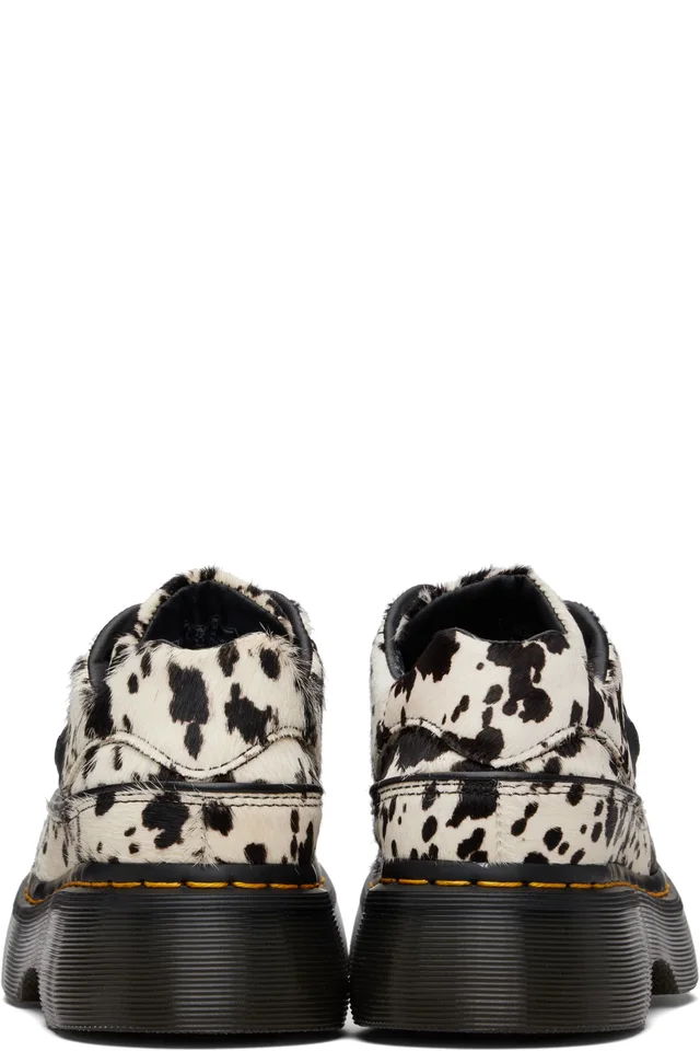 Dr. Martens Black & White Buzz 5-Eye Dalmatian Hair On Leather Derbys, photo 2 of 5 from SSENSE