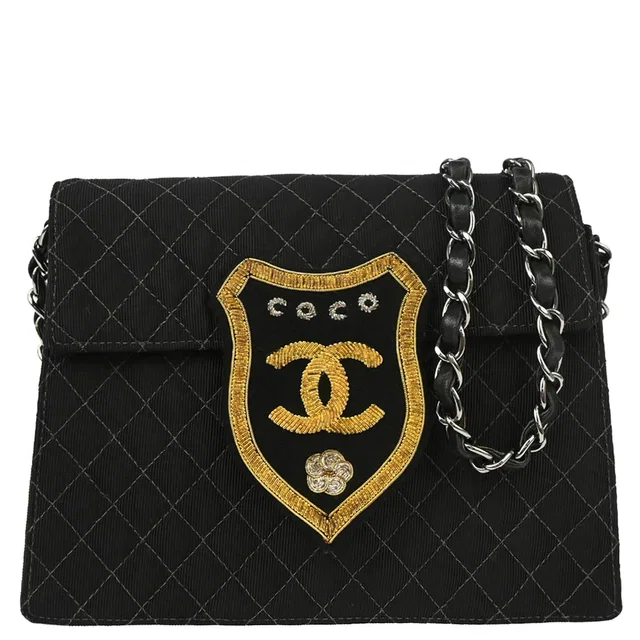 Chanel 2004-2005 Black Canvas Emblem Shoulder Bag in Black Canvas from AMORE Vintage Tokyo
