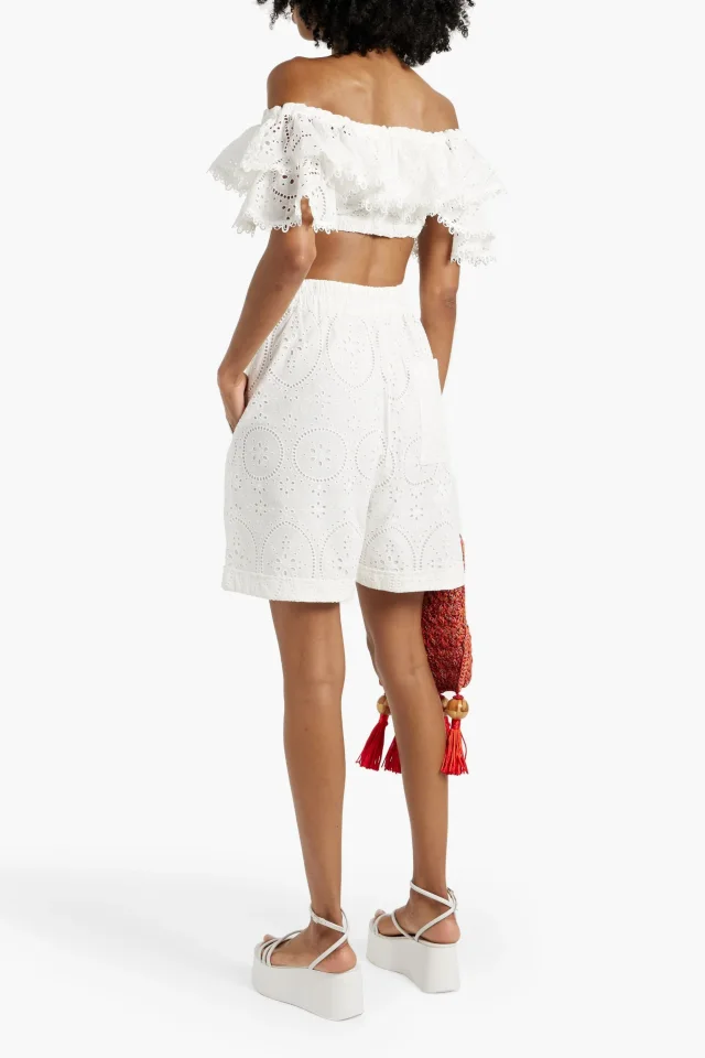 Charo Ruiz Ibiza Lyo Broderie Anglaise Cotton-Blend Shorts in White, photo 3 of 16 from THE OUTNET