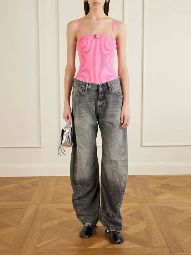 COURRÈGES Buckled ribbed-knit tank in Pink, photo 2 of 2 from NET-A-PORTER (Canada)