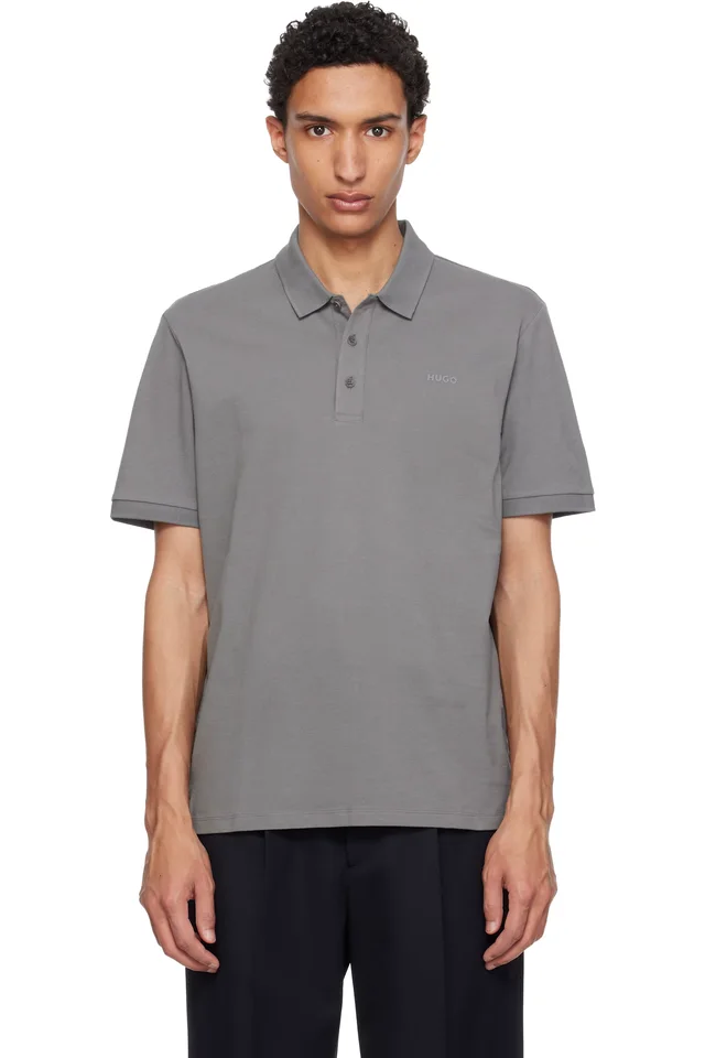 Hugo Gray Cotton Piqué Logo Polo, image 1 of 1 from SSENSE
