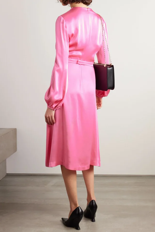 Stella McCartney Draped Duchesse-Satin Midi Dress in Bubblegum, photo 3 of 4 from THE OUTNET