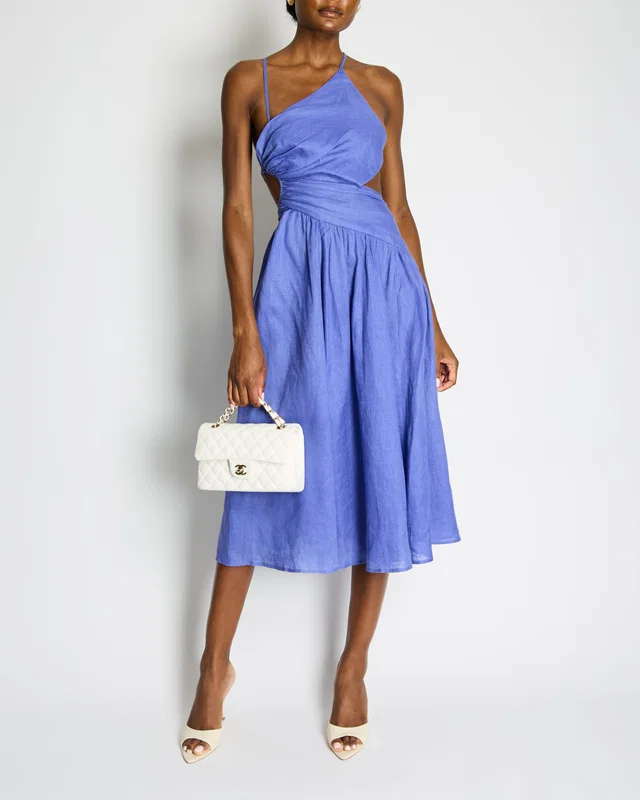 Zimmermann Blue Linen Strap Midi Dress Size OP (UK 6P) in Blue from Sellier